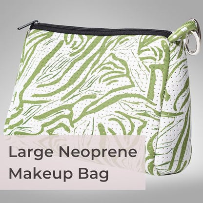 POPUPS Large Makeup Bag with Zipper - Waterproof Neoprene Cosmetic Bag 7.7 x 10.75 x 5 inches - color: Print Serengeti Green