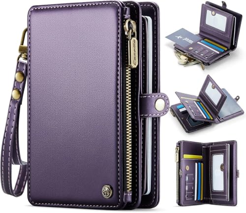 Passport Holder Wallet Bag with AirTag Holder, 11 Card Slots and Passport Solt Cash Solt Photo Solt Zipper Pocket, RFID Blocking Wristlet Strap.Purple - color: Purple
