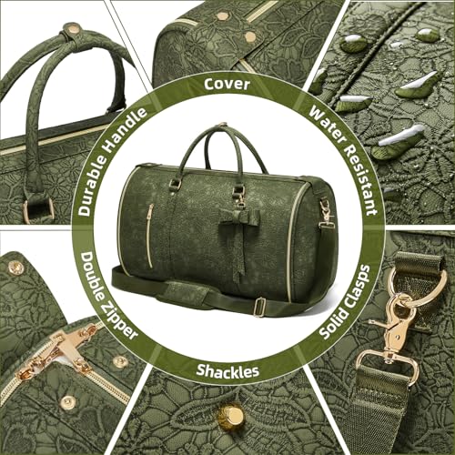 Garment Duffle Bag for Travel, 2-in-1 Foldable Carry On Garment Bag with Shoe Compartment & Toiletry Pocket, Convertible Weekender Bags for Women Business Travel, Vacation, Party, Deep Green - color: Deep Green
