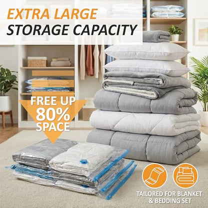 Cozy Essential Vacuum Storage Bags, 80% Compression Vacuum Seal Space Saver Plastic Packaging Bags for Clothes, Blankets, Pillow, Bedding, Comforters, Sealer Clothing Storage,10 Jumbo