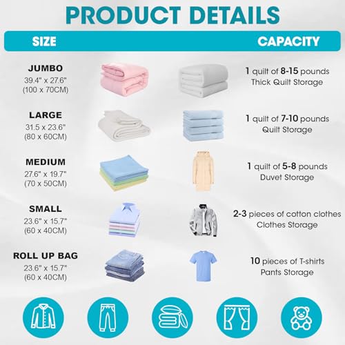 20 Pack Vacuum Storage Bags with Electric Pump, Compression Space Saver Vacuum Seal Bags 4 Jumbo/4 Large/4 Medium/4 Small/4 Roll Up Bags for Clothing Travel Comforters Blankets Pillows Bedding Duvets - color: Electric Pump