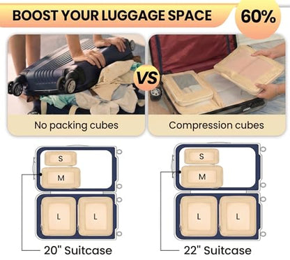 Compression Packing Cubes For Carry On Suitcase 20-22 Inch, 4 Pcs Expandable Packing Cubes For Travel for Luggage, Space Saving Travel Essentials