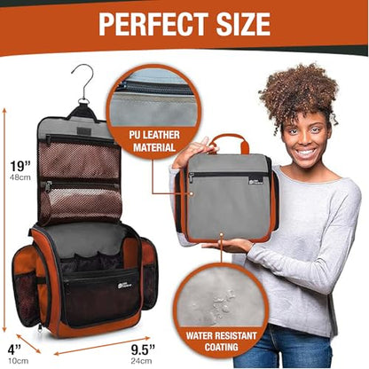 D&D Wanderlust D&D Hanging Travel Toiletry Bag for Men and Women – Cosmetics, Makeup and Toiletries Organizer Kit with 10 Compartments - color: Orange and Grey