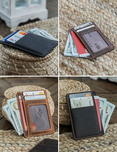 Handcrafted Genuine Leather Wallets, Minimalist Cardholders, and Passport Covers, Handmade Gift - color: Chestnut, style: Windowed Cardholder