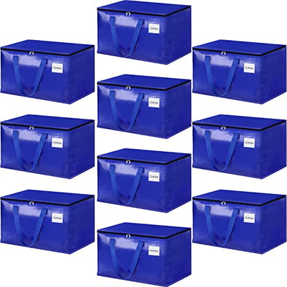 HomeHacks Moving Bags Heavy Duty with Strong Zippers and Handles Collapsible Moving Supplies, Storage Totes for Packing & Moving Storing 125L,10-Pack, Blue - size: 125L-10 Packs