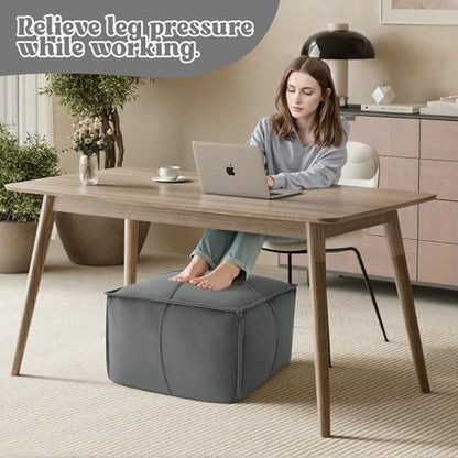 MeMoreCool Stuffed Round Pouf Ottoman Foot Rest, Floor Pouf Foot Stool with Soft Foam Chunk Filling, Small Round Ottoman Footstool Circle Footrest for Living Room - color: Piping Dark Grey