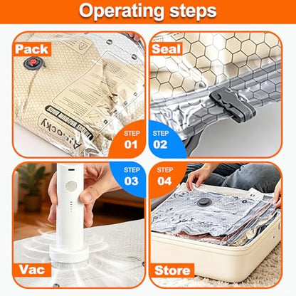 Travel Vacuum Storage Bags with Electric Pump, 15 Pack Vacuum Seal Bags for Clothing Travel, Portable Carry-on Luggage Compression Bag - size: 15 Combo Travel Sizes