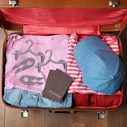 12 Pieces Folding Travel Hangers Foldable with Clips Portable Collapsible Coat Hanger Travel Drying Rack for Clothes, Gray - color: Gray