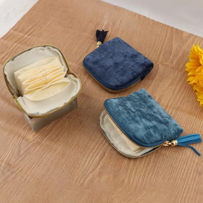 Small Travel Jewelry Case,Velvet Pouch with Tassel Zipper,5-Layer Velvet Portable Jewelry Roll Pouch for Earrings Rings Bracelets,Travel Jewelr y Organizer,Gift for Women(Dark Blue)