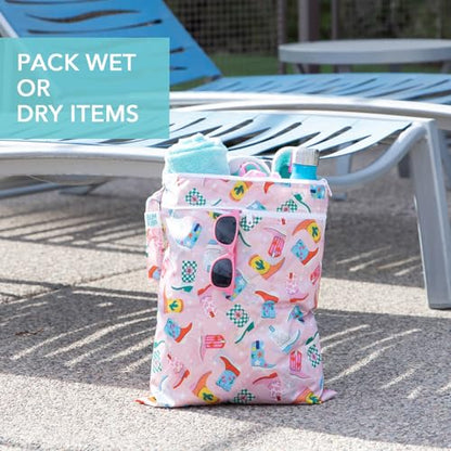 Bumkins - Waterproof Wet Bag, Wet/Dry Clutch & Clear Travel Bags - For Beach, Baby, Travel, Cloth Diapers, Pump Parts, Pool, Gym, Toiletries - Reusable & Easy to Clean - Cowgirl Boots - 5 Pack - color: B3 Cowgirl Boots 5pc