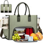LOVEVOOK Work Tote Bag with Lunch Compartment with Giant Tumbler Holder,17 Inch Waterproof 3 in 1 Lunch Bag Women Men Laptop Bag Purse Tote with Padded Sleeve for Teacher,Nurse,College,Travel,Office - color: Emerald green - Venetian green - Dark patina gr