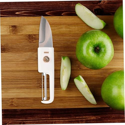 2 in 1 Stainless Steel Fruit & Vegetable Knife, Dual-Use Portable Peeling Knife, Kitchen and travel Specific Fruit Tools (Orange)