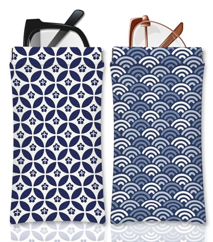 Eyeglasses Sunglasses Case PU Soft Squeeze Top Glasses Pouch for Women Men,Floral Pattern Portable Anti Scratch - color: Blue