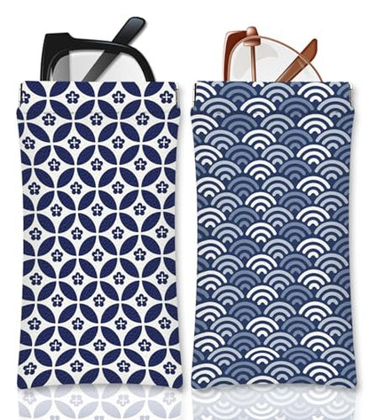 Eyeglasses Sunglasses Case PU Soft Squeeze Top Glasses Pouch for Women Men,Floral Pattern Portable Anti Scratch - color: Blue