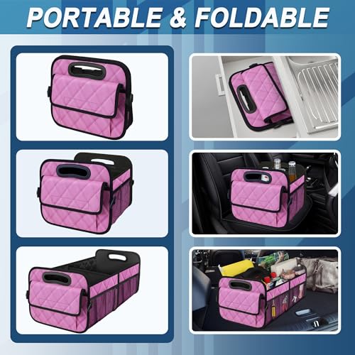Deosk Car Trunk Organizer for SUV, Car Organizers and Storage with Reinforced Handles, Car Accessories for Women/Men 50L Waterproof Polyester Trunk Organizer(Medium,Pink) - color: Pink, size: Medium