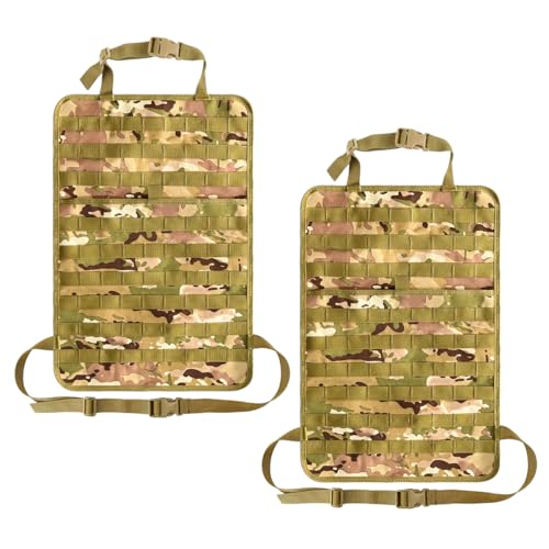 2 PCS Car Seat Back Organizer, Tactical MOLLE Sag Proof Vehicle Panel Backseat Cover Protector, Universal Molle Nylon Storage Bag Seat Back Hanger Pad for Car Truck SUV Pickup (Camouflage CP) - color: Camouflage CP, 2 PCS