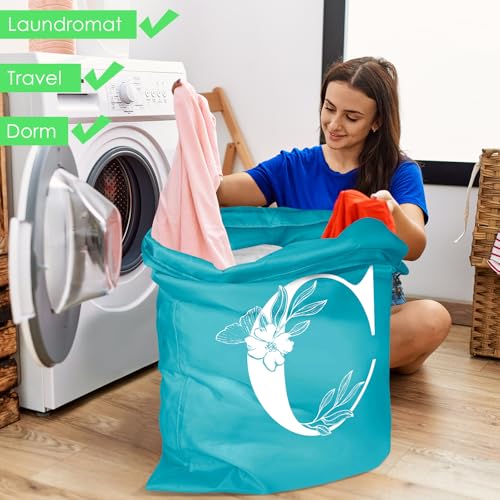 Sylfairy 2 Pack Extra Large Travel Laundry Bag, Dirty Clothes Organizer with Drawstring,Heavy Duty Travel Laundry Bags - color: Letter C