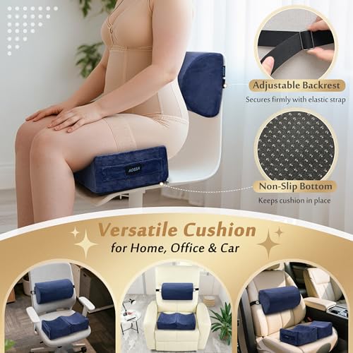 AOSSA BBL Pillow After Surgery for Sitting, Driving - Brazilian Butt Lift Seat Cushion & Back Support Set, Foldable Booty Pillow for Car, Travel, Office - Post Surgery Lipo Recovery Supplies (Blue)