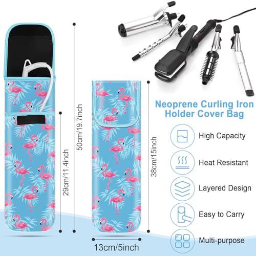 Shappy 2 Pcs Heat Resistant Hair Tools Bag Curling Iron Travel Case Cover Neoprene Flat Iron Holder Travel Case and Silicone Mat Pouch for Hot Hair Tools Storage Organizer(Flamingo Style) - style: Flamingo Style