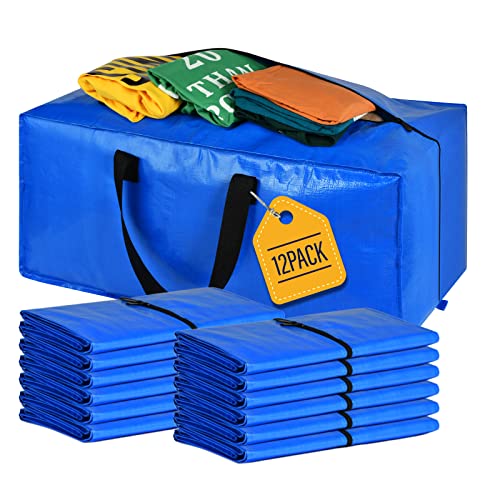 Moving Bags, Storage Totes, Extra Large Storage Bags for Moving Supplies, College Dorm Essentials, Bedroom Closet, Packing Bags with Backpack Handles Zipper Compatible with IKEA Frakta Cart（12 Pack） - color: Blue, size: 12 PACK