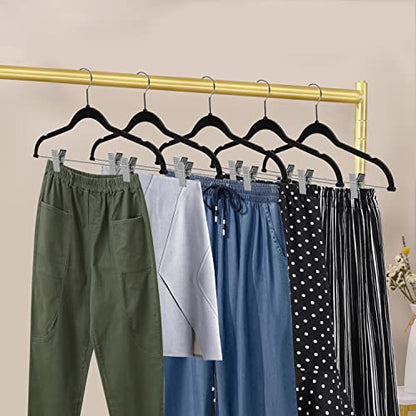 Quality Plastic 20-Pack - Non Velvet Non-Flocked Thin Compact Coat Hangers with Metal Clips for Skirts Pants Blouses - 360° Swivel Hook (Black, 20) - color: Black