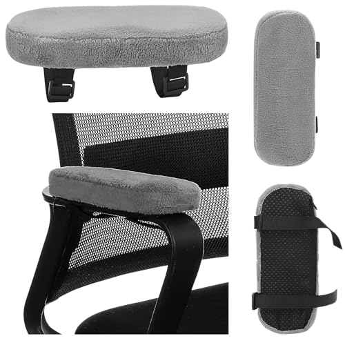 Threlaco 2 Pcs Office Chair Armrest Pads Soft Foam Office Chair Arm Covers Fluffy Flannel Gaming Armchair Armrest Cushion for Elbows and Forearms Support Pressure Relief(Gray) - color: Grey