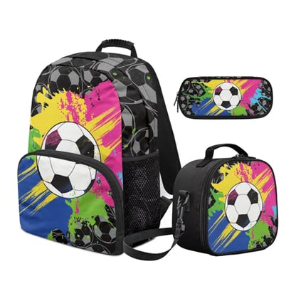 Boys Kids Backpack and Pencil Case Bundle,Football 3pcs Backpacks with Lunch Box for School Camping Hiking, Back to School for Boys, Lightweight School Bookbags - color: Football -2