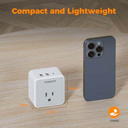TESSAN All European UK Travel Plug Adapter Kit, 6-in-1 International Power Adapter with 3 USB (1 USB C) and 3 AC Outlets, Supports Type C, G, E/F, I, A, B for US to Europe UK Italy Australia Japan