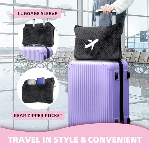 3 in 1 Travel Blanket Pillow Set - 350 GSM Thick Travel Blanket Airplane Compact with Bag, Soft Bag with a Pocket, Inflatable Travel Pillow for Camping & Car Trip (Dark Grey) - color: Dark Grey