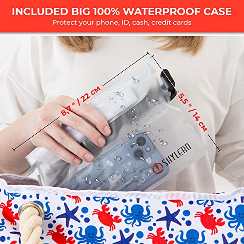 Beach Bag and Pool Bag Has Cooler Pocket, 7 Pockets Total, Zip Top. Family Size Waterproof Beach Tote - color: Underwater World