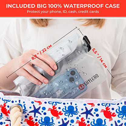 Beach Bag and Pool Bag Has Cooler Pocket, 7 Pockets Total, Zip Top. Family Size Waterproof Beach Tote - color: Underwater World