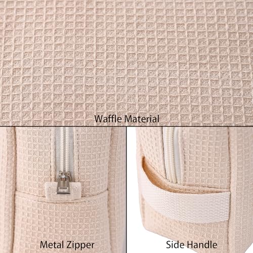 DYSHAYEN Waffle Makeup Pouch Bag, Small Travel Cosmetic Bag, Gifts for Women Bridesmaid,Wedding,Christmas (Beige) - color: Beige