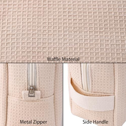 DYSHAYEN Waffle Makeup Pouch Bag, Small Travel Cosmetic Bag, Gifts for Women Bridesmaid,Wedding,Christmas (Beige) - color: Beige