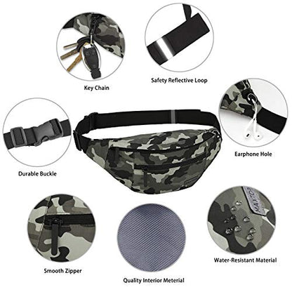 MAXTOP Large Crossbody Fanny Pack with 4-Zipper Pockets,Gifts for Enjoy Sports Festival Workout Traveling Running Casual Hands-Free Wallets Waist Pack Phone Bag Carrying All Phones - color: Camo Green, style: Large Fanny Pack(4 Zipper Pockets)