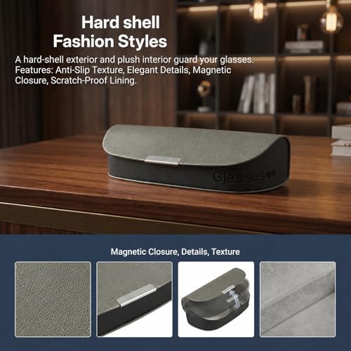 Glasses Case hard shell,3-in-1 Sunglasses Case & Eyeglass Case with Cleaning Cloth & Storage Pouch - color: Gray