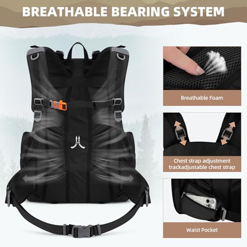 Maelstrom Hiking Backpack, 40L Waterproof Camping Daypack for Men and Women, Lightweight Travel Pack with Rain Cover (Black) - color: Black