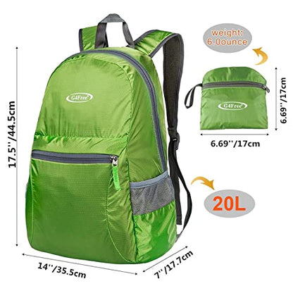 G4Free 20L Lightweight Packable Backpack Travel Hiking Daypack Foldable Backpack for Men Women - color: A-green
