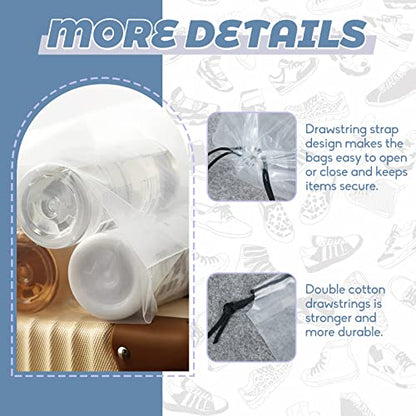 50 Pcs Shoe Bags for Travel,Large Transparent Travel Shoe Bags for Packing,Clear Plastic Drawstring Bags Shoe Dust Bags,Portable Shoes Organizers Pouch with Rope for Men and Women - size: 50