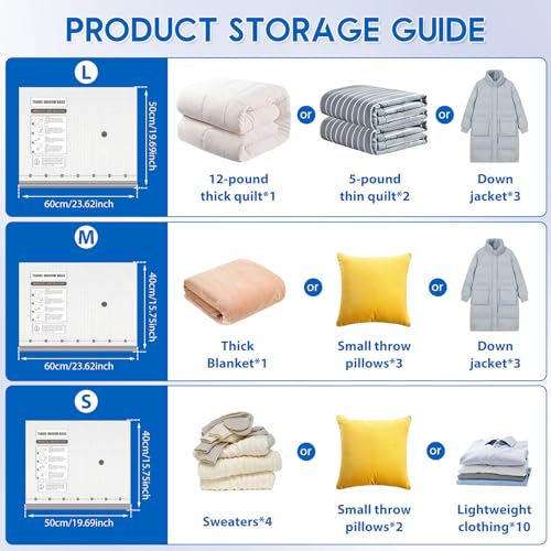 12 Combo Vacuum Storage Bags with Electric Pump (4 Large, 4medium, 4 Small) Travel Clothes Space Saver Bags, Compression Airtight Seal Bags for Clothing, Pillows, Comforters(12PCS with electric pump)