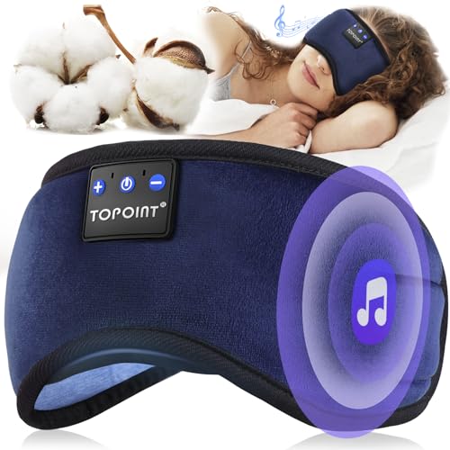 TOPOINT Sleep Headphones, Sleeping Headphones Bluetooth Sleep Mask with Bluetooth Headphones, Aid Sleep Light Blackout Sleeping Eye Mask Headphones for Sleeping Side Sleepers Men Women Girls - color: Navy Blue, style: Ample Velvet