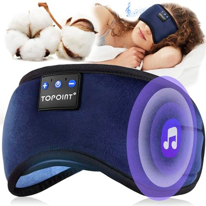 TOPOINT Sleep Headphones, Sleeping Headphones Bluetooth Sleep Mask with Bluetooth Headphones, Aid Sleep Light Blackout Sleeping Eye Mask Headphones for Sleeping Side Sleepers Men Women Girls - color: Navy Blue, style: Ample Velvet