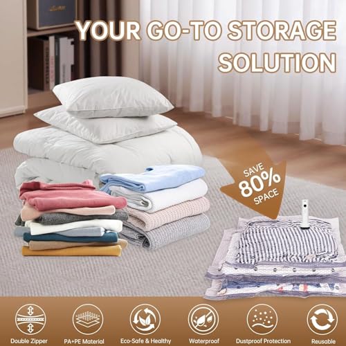 Travel Vacuum Bags for Clothing with Rechargeable Electric Pump - Portable Space Saver Bags for Travel & Home - Vacuum Compression Packing Seal for Clothes, Blankets, Seasonal Storage 12 Combo Set - size: 12 Combo Travel Bag + Pump