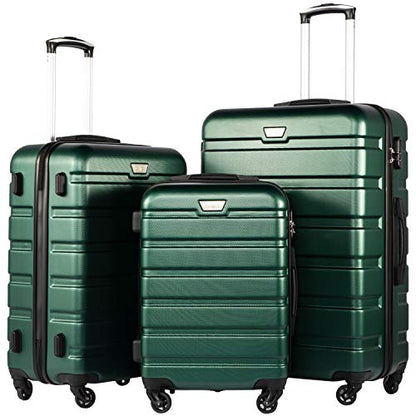 Coolife Luggage 3 Piece Set, Lightweight Durable Hardshell Suitcase set with 360° Spinner Wheels, TSA-approved Lock, Checked Family Travel Luggage sets, 20/24/28 Inch, Dark Green - color: Dark Green, size: 20in24in28in