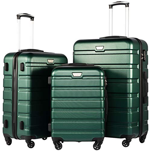 Coolife Luggage 3 Piece Set, Lightweight Durable Hardshell Suitcase set with 360° Spinner Wheels, TSA-approved Lock, Checked Family Travel Luggage sets, 20/24/28 Inch, Dark Green - color: Dark Green, size: 20in24in28in