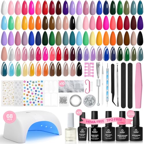 Beetles Deal Box Gel Nail Polish Kit with U V Light - 32 Colors Studio Essentials Gel Polish 68 Pcs Nail Kit with TPO & HEMA Free Base Coat Cat Eye Top Coat Home Salon DIY Nails Tools Gifts for Women - color: 0 - 32 Colors Deal Box Studio Essentials