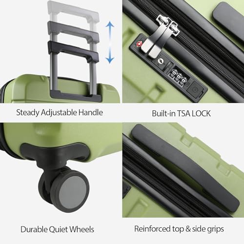 KROSER Hardside Expandable Carry On Luggage with Spinner Wheels & Built-in TSA Lock, Durable Suitcase Rolling Luggage with USB Port, Carry-On 20-Inch, Green - color: Green