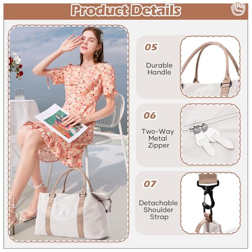 Gym Bag Womens Mens with Wet Pocket, Travel Duffel Bag for Plane, Sport Gym Tote Bags Swimming Yoga, Waterproof Weekend Overnight Carry on Bag Hospital Holdalls，Off White - color: X-Beige