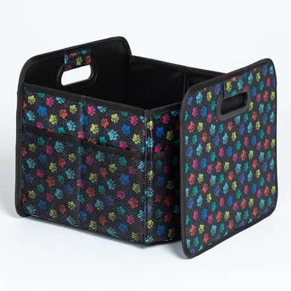 GreaterGood Paws Car Trunk Organizer Foldable Storage Bin with Handles Non Slip Base Pet Gear Travel Tote for SUV Truck (Confetti Paws) - color: Confetti Paws