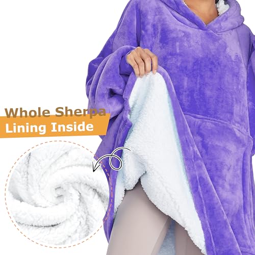 Catalonia Oversized Blanket Hoodie Sweatshirt, Wearable Sherpa Blanket Pullover, Gift for Her - color: Purple