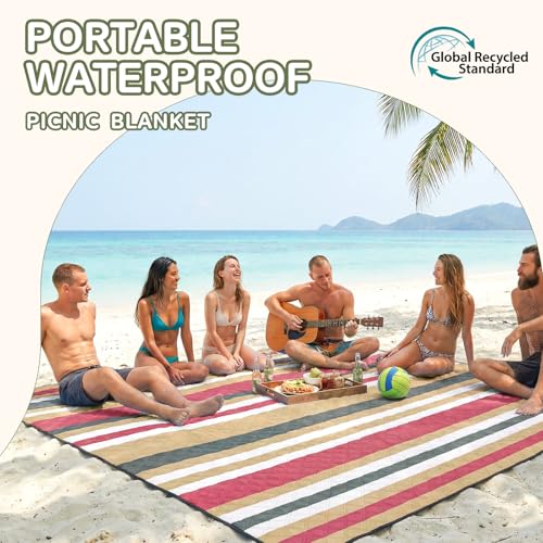 Genovega Waterproof Beach Blanket Picnic Outdoor Mat Rug Mama Mommy Mom Ever from Daughter Son Birthday Groom Bride Law Step Stepmom Present Regalos para el día de Las - color: Brown Black Stripe